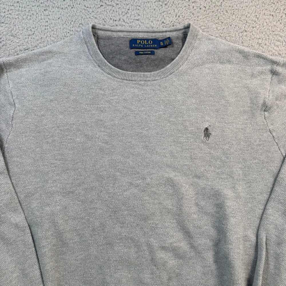 Polo Ralph Lauren Mens XL Gray Pima Cotton Crew Neck Textured Sweater 11084